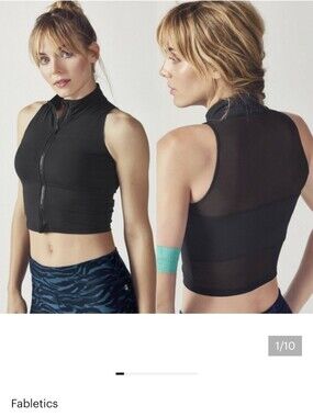 Fabletics Bluebell Midi Sports Bra Mockneck Mock Neck Full Zip Size Large Black